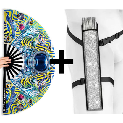 Astronaut Adventures XL festival fan with optional wearable silver festival holster