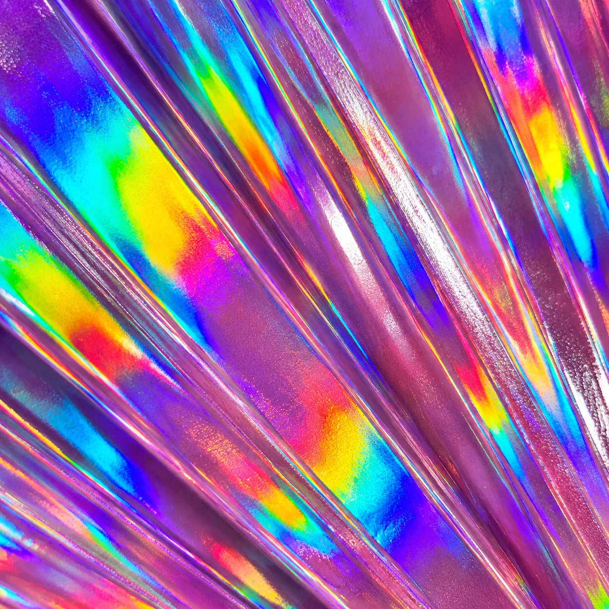 Close-up of Aurora Galaxy festival fan showing pink iridescent rainbow colour shift detail