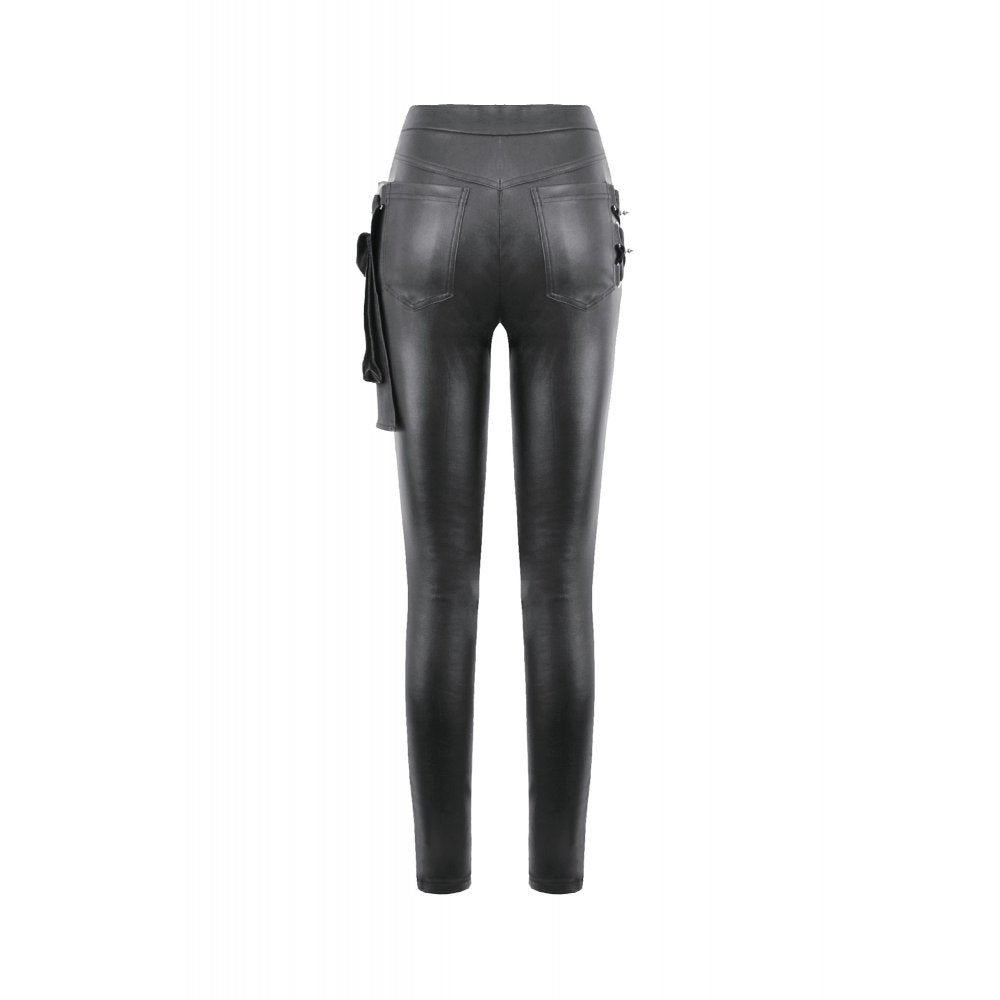 Black Leather-Look Strap Detail Rave Trousers | Dark in Love