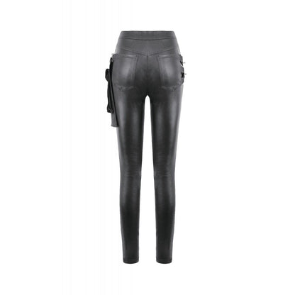Black Leather-Look Strap Detail Rave Trousers | Dark in Love