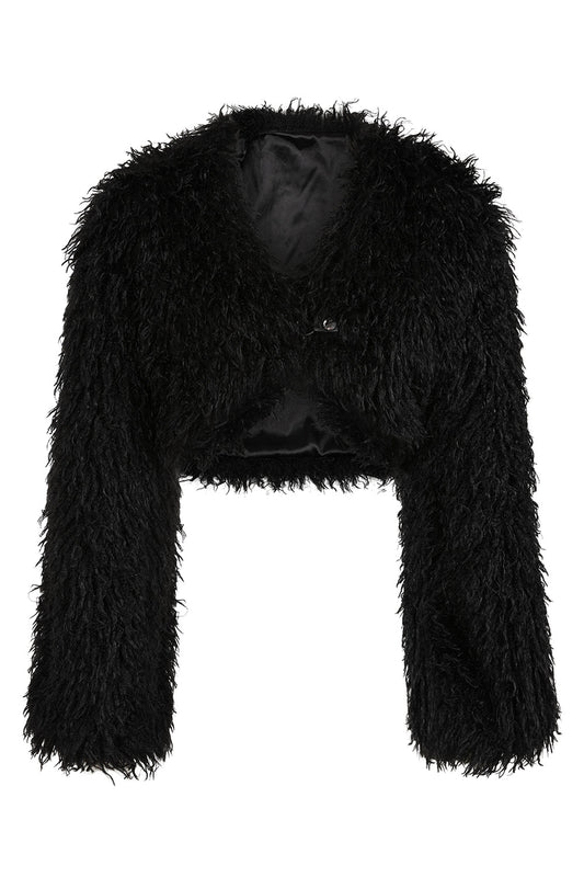 Black Shaggy Faux Fur Rave Jacket | Banned Apparel