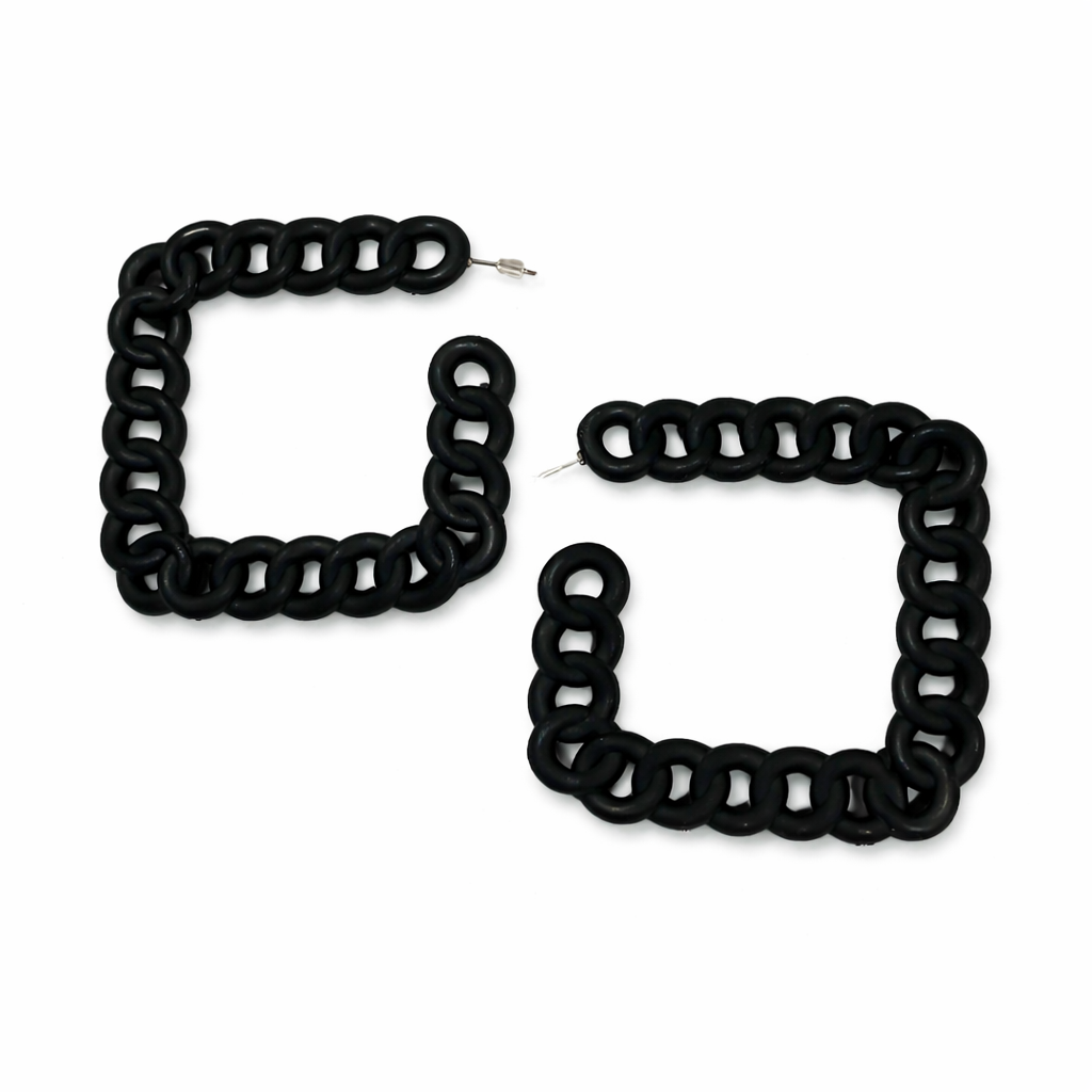 Black chain hoop earrings UK chunky square statement hoops