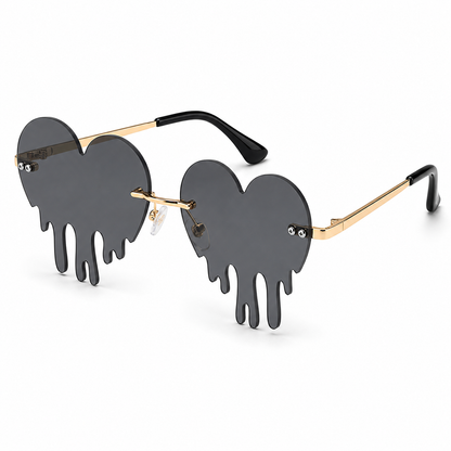 Black dripping heart festival sunglasses front view