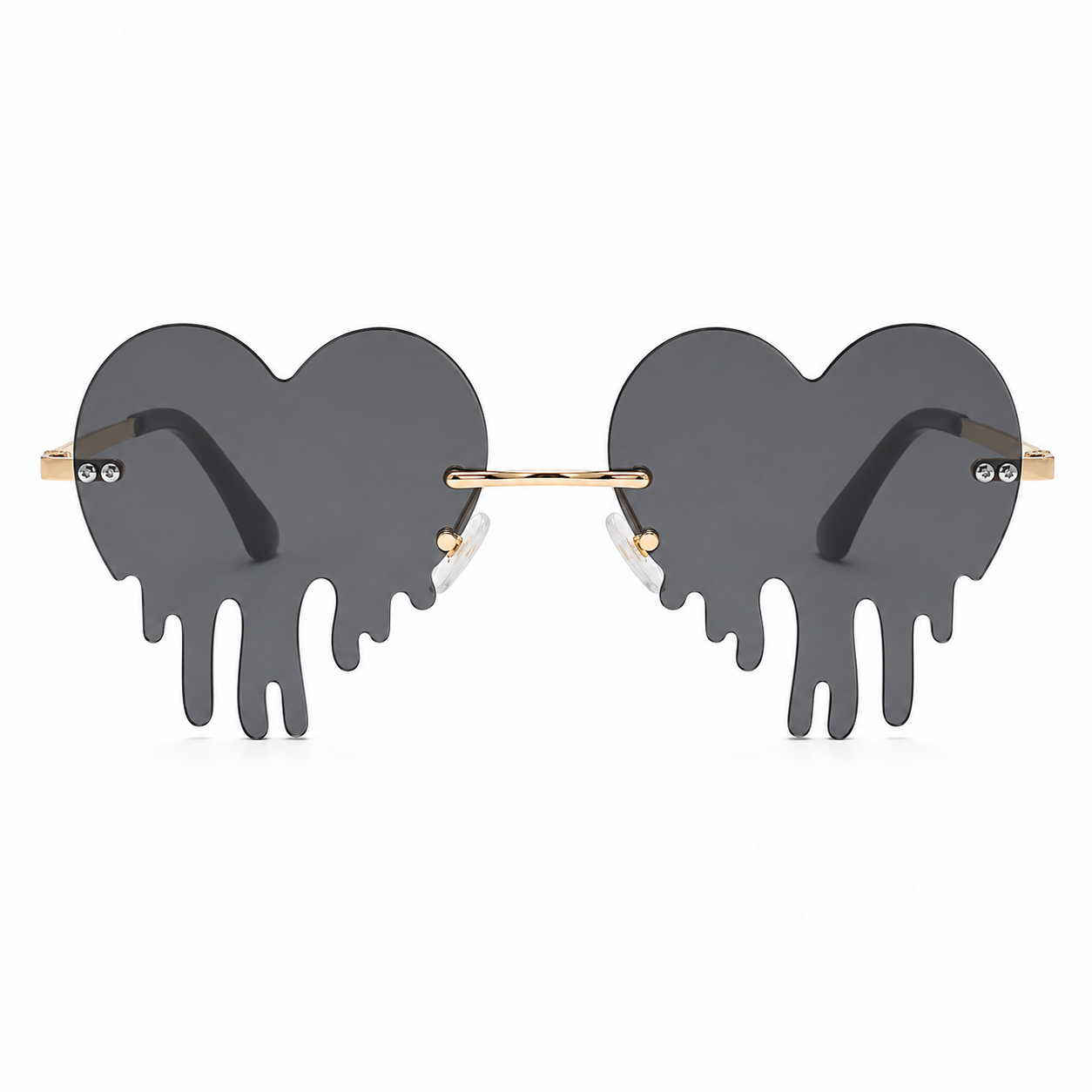 Black dripping heart rave sunglasses angled product view