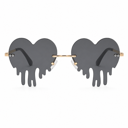 Black dripping heart rave sunglasses angled product view