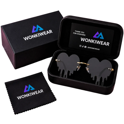 Black dripping heart sunglasses in WonkiWear premium gift box