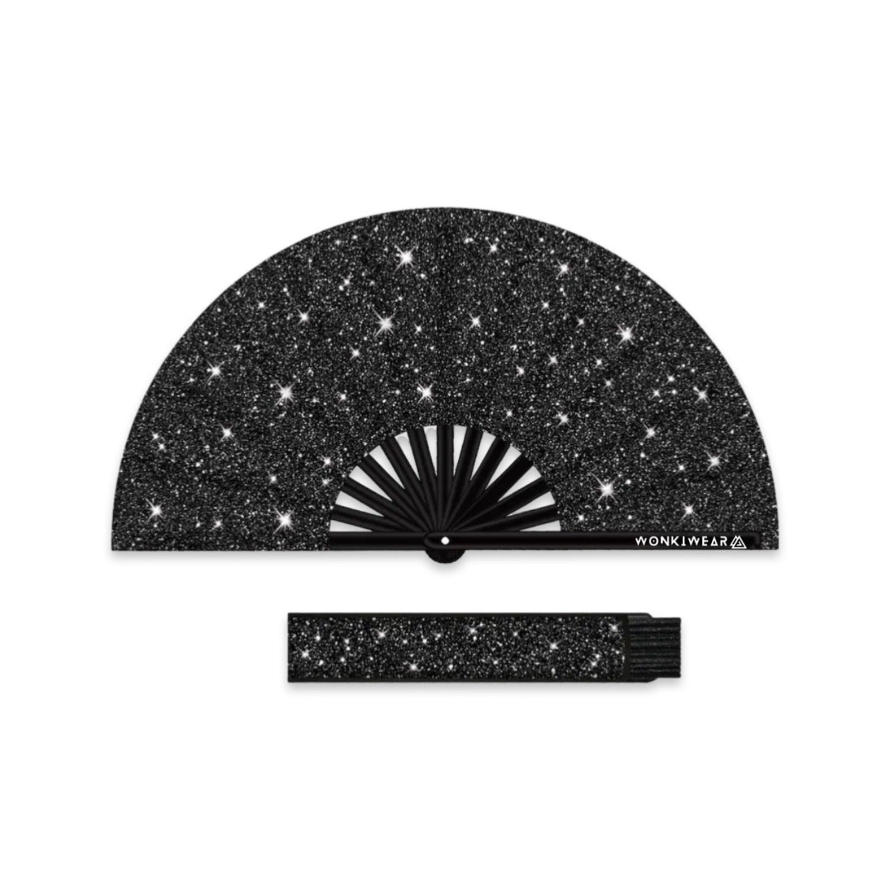 Black glitter folding festival fan with matching leg holster