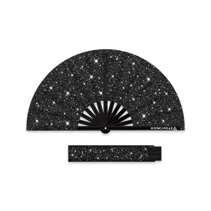 Black glitter folding festival fan with matching leg holster