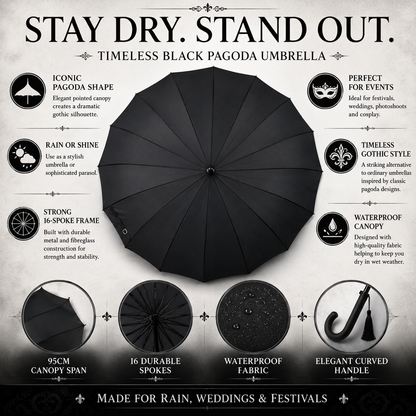 Benefits of black pagoda umbrella including gothic style and durable construction