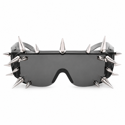Black punk spike shield sunglasses front view