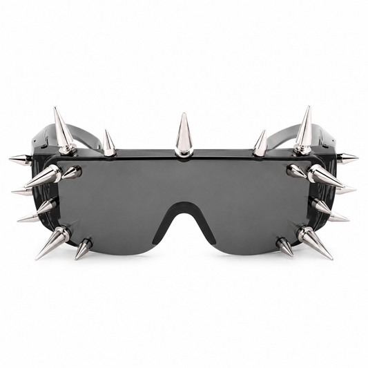 Black punk spike shield sunglasses front view