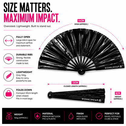 Size guide for XL Black Raven festival fan dimensions
