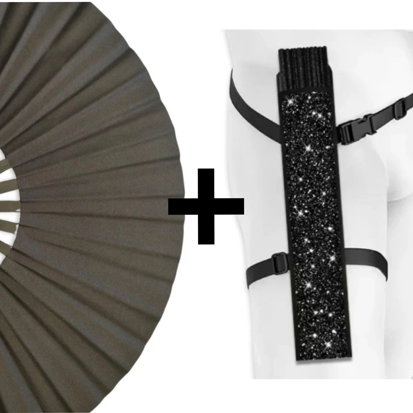 XL black shimmer festival fan paired with matching WonkiWear black holster