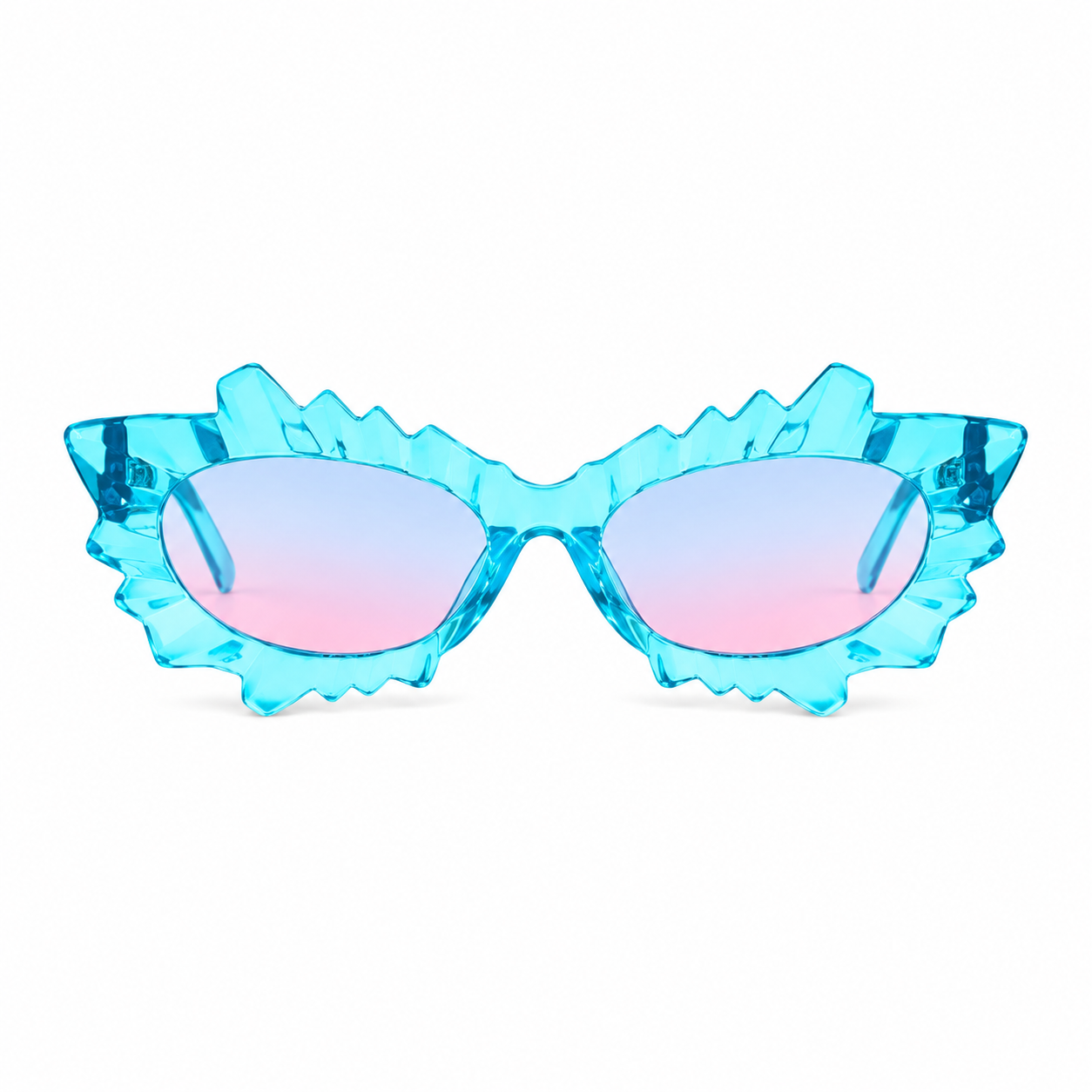 Blue irregular cat eye festival sunglasses on white background