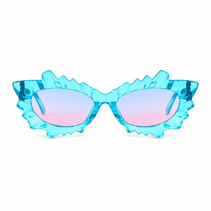 Blue irregular cat eye festival sunglasses on white background