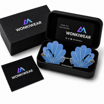 Blue mermaid shell sunglasses in WonkiWear premium gift box