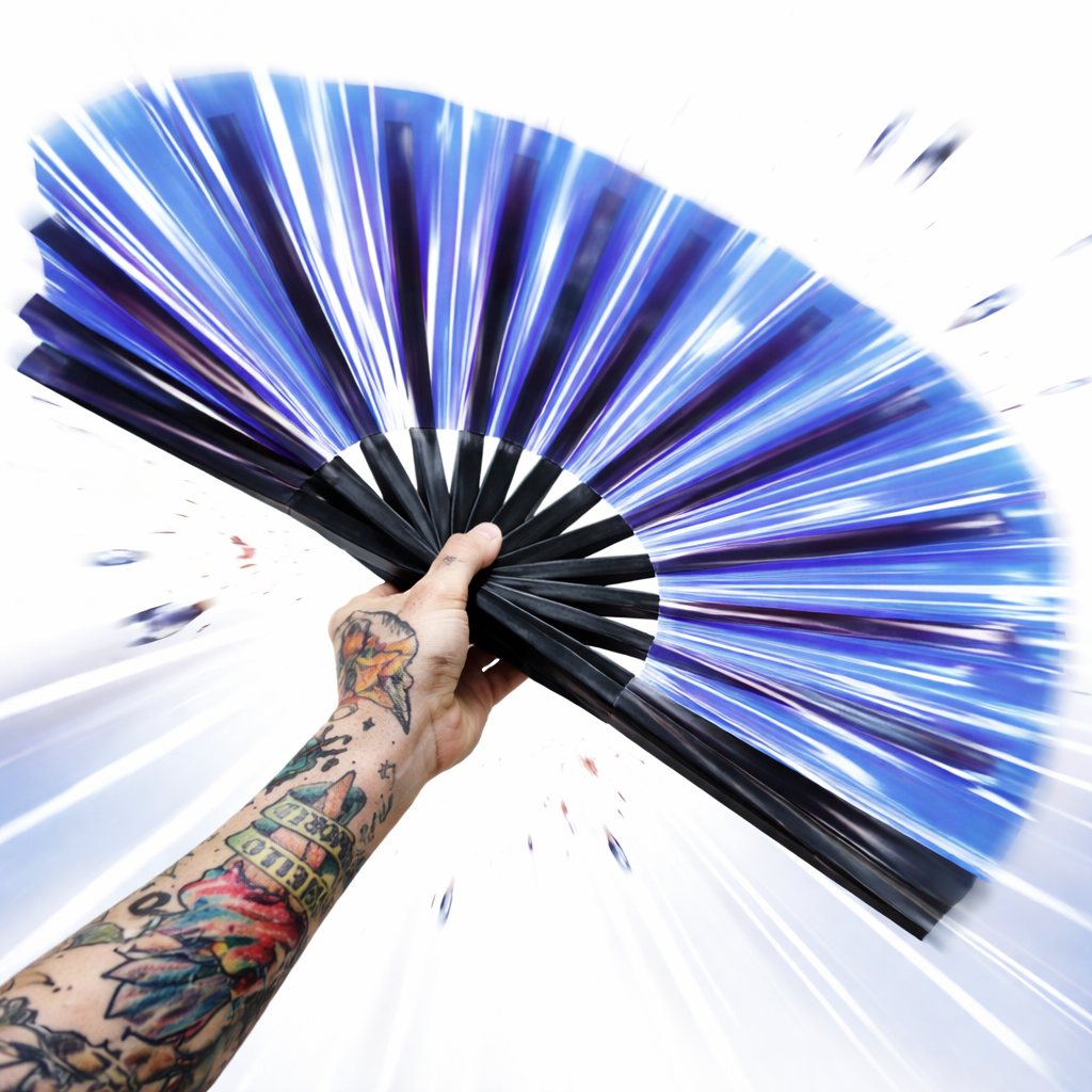 XL blue hand fan UK festival accessory