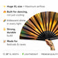 Bronze iridescent fan XL size showing airflow, durability and festival use features