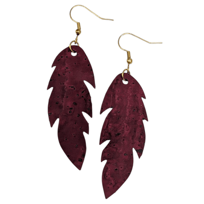 Burgundy Leaf Earrings | Cork Statement Jewellery