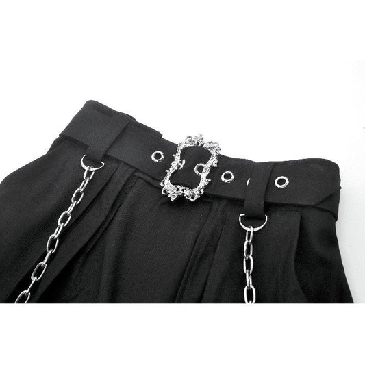 Black Chain Belt Split-Front Overskirt with Statement Buckles | Dark in Love
