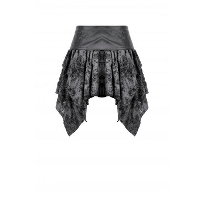 Charcoal Black Lace-Up Asymmetric Mini Skirt with Faux Leather Waistband | Dark in Love