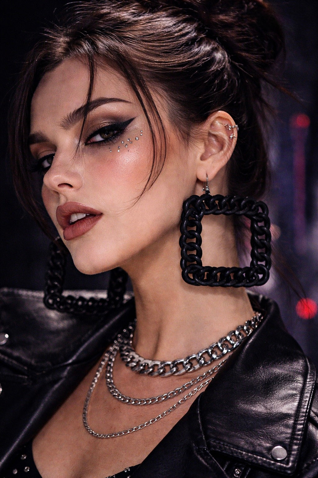 Black statement hoop earrings UK minimalist edgy jewellery