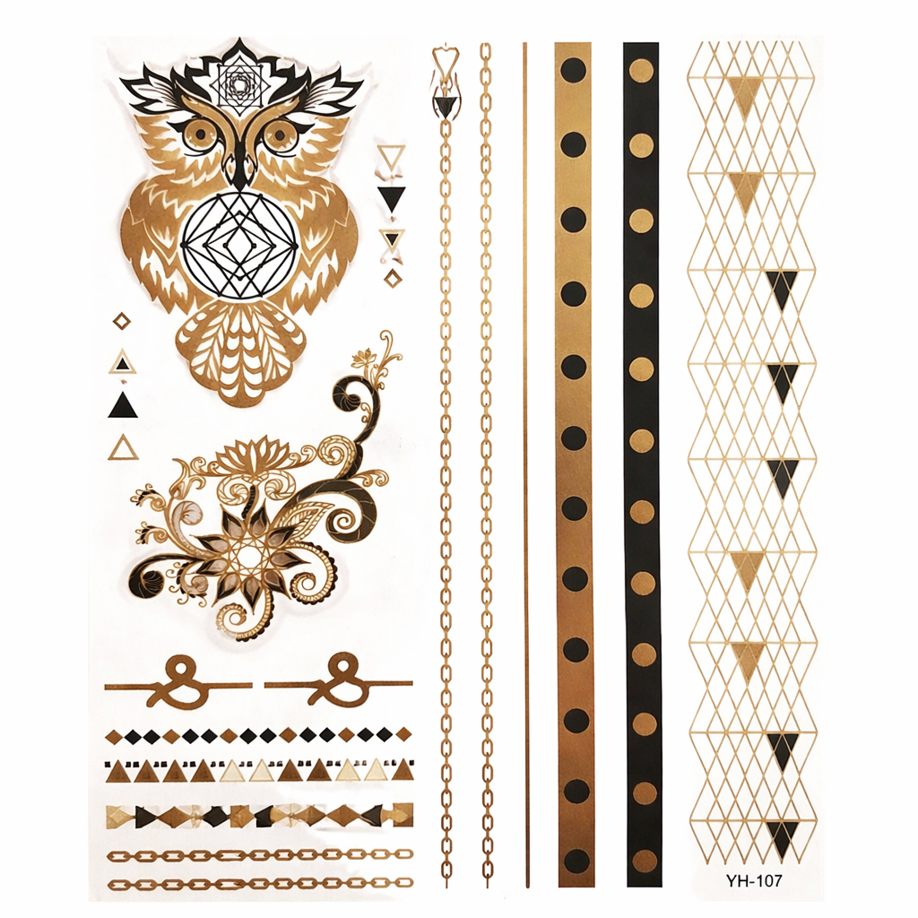 Chakra temporary tattoos metallic gold and black for spiritual festival face and body art