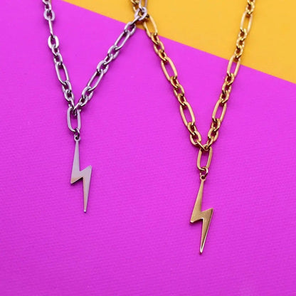Chunky Chain Lightning Bolt Necklace | Gold or Silver