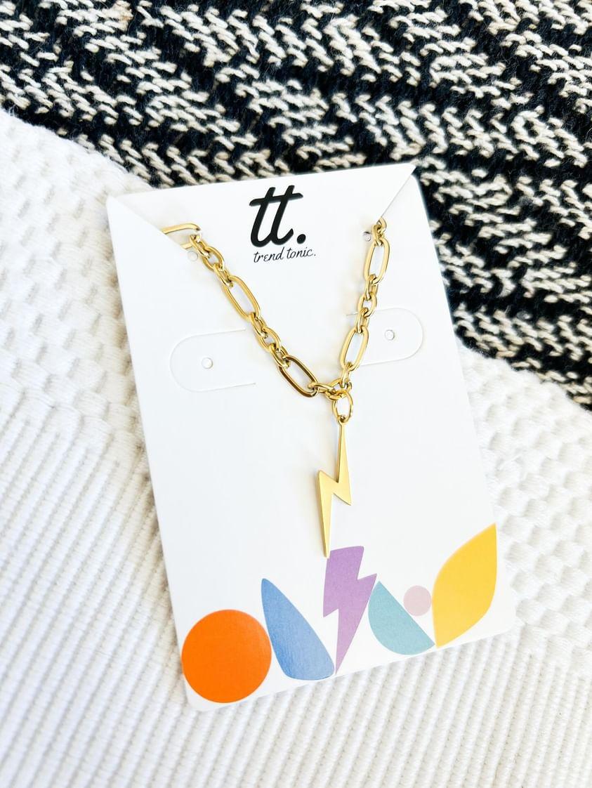 Chunky Chain Lightning Bolt Necklace | Gold or Silver