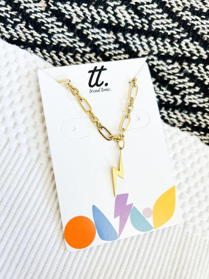 Chunky Chain Lightning Bolt Necklace | Gold or Silver
