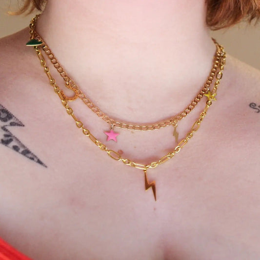 Chunky Chain Lightning Bolt Necklace | Gold or Silver