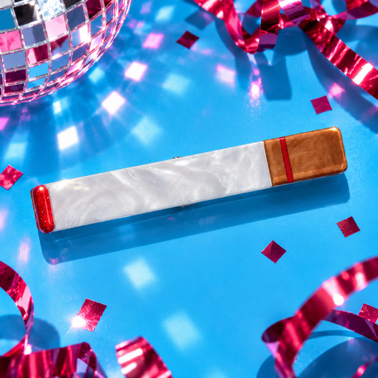 Cigarette-shaped novelty hair clip with pearly white body, red tip and brown filter by Cuteryko