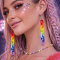 Bright rainbow chain earrings lightweight rave accessories UK