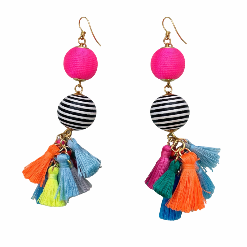 Colourful tassel earrings UK rainbow festival drop earrings