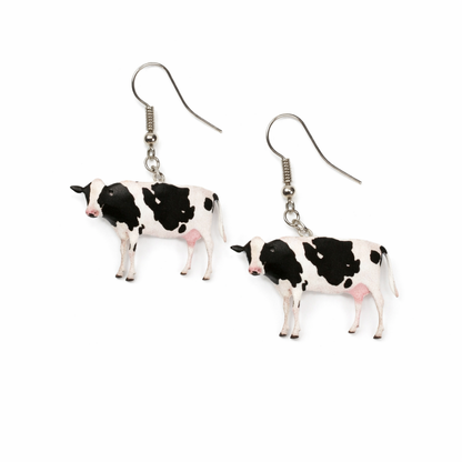 Black and white cow print drop earrings festival statement jewellery UK