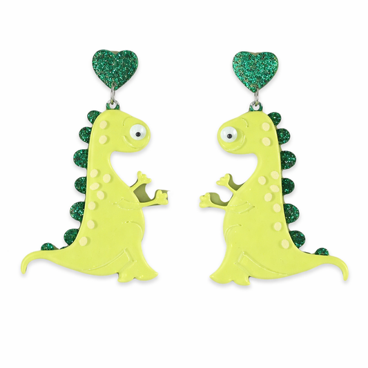 Cute dinosaur earrings UK green statement festival earrings