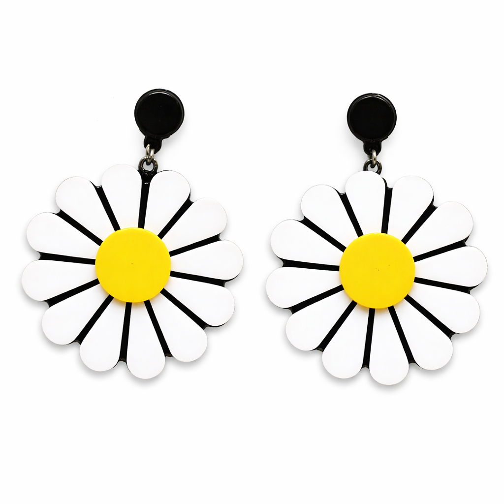 Daisy earrings UK white flower festival drop earrings