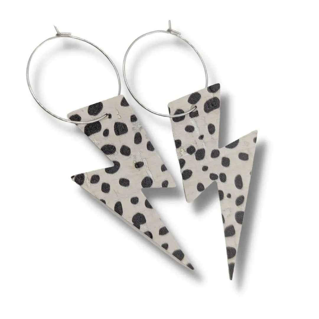 Dalmatian Lightning Hoop Earrings | Statement Cork Jewellery