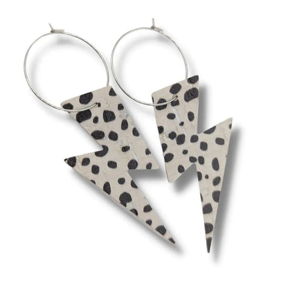 Dalmatian Lightning Hoop Earrings | Statement Cork Jewellery