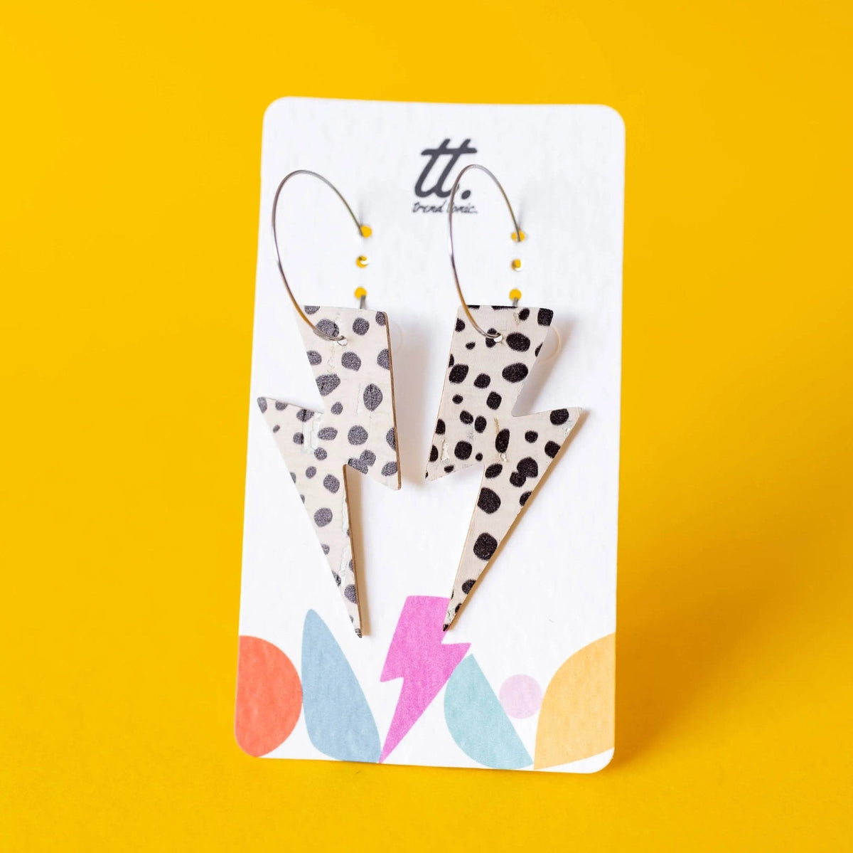 Dalmatian Lightning Hoop Earrings | Statement Cork Jewellery