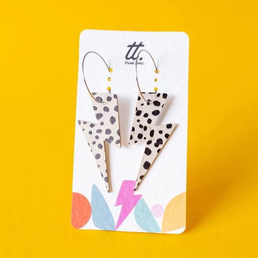 Dalmatian Lightning Hoop Earrings | Statement Cork Jewellery