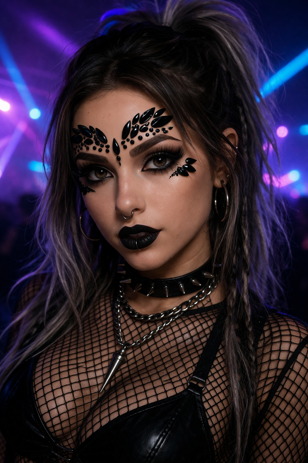 dark festival face gems bold edgy makeup look