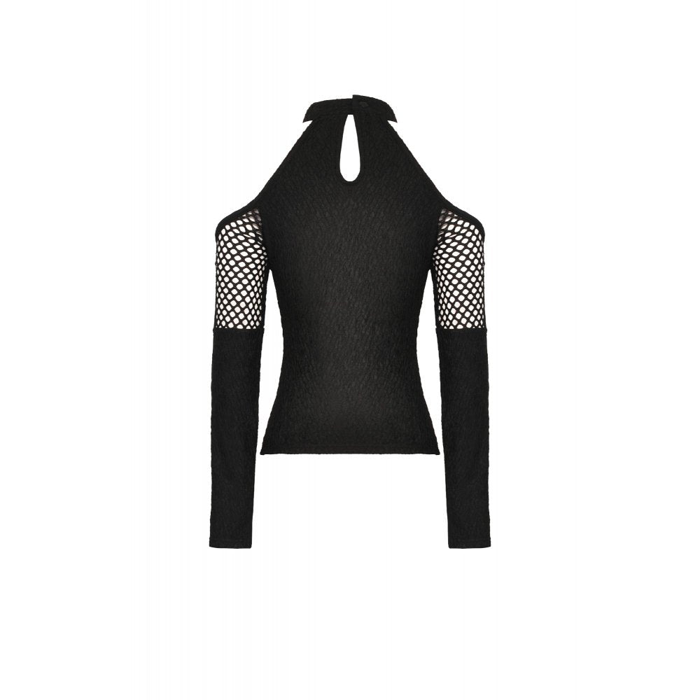 Black Mesh Cut-Out Halter Top with Eyelet Sleeves | Dark in Love