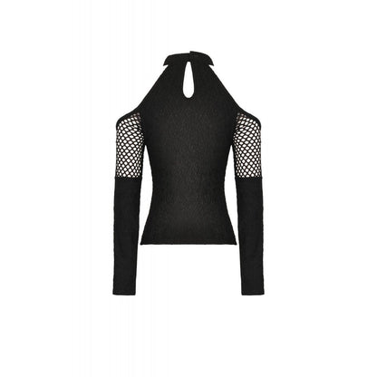 Black Mesh Cut-Out Halter Top with Eyelet Sleeves | Dark in Love