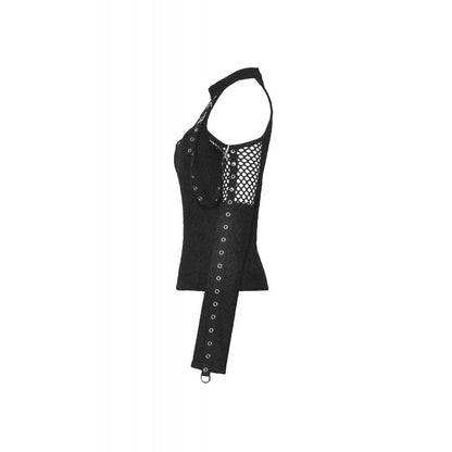 Black Mesh Cut-Out Halter Top with Eyelet Sleeves | Dark in Love