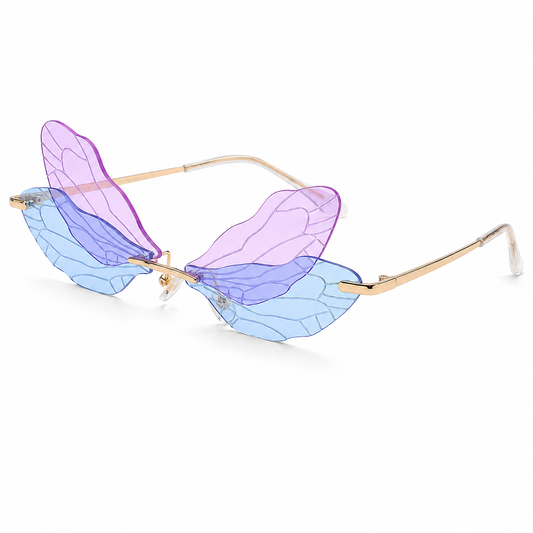 Lilac blue dragonfly wing festival sunglasses front view