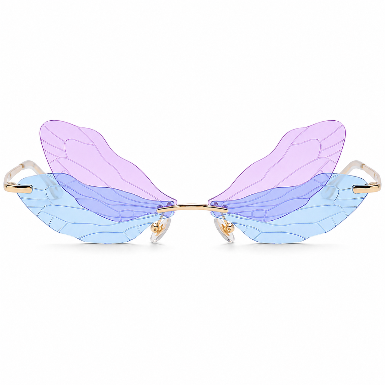 Lilac blue dragonfly wing rave sunglasses angled view