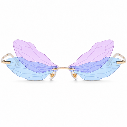 Lilac blue dragonfly wing rave sunglasses angled view