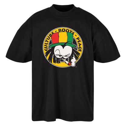 Black Dready Culture Roots Peace T-shirt featuring a colourful circular graphic on the front.