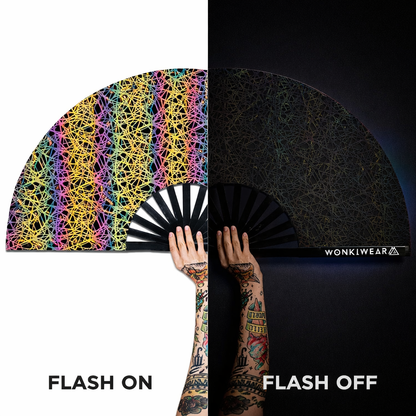 flash reflective entrapment rave fan with flash lighting and normal lighting